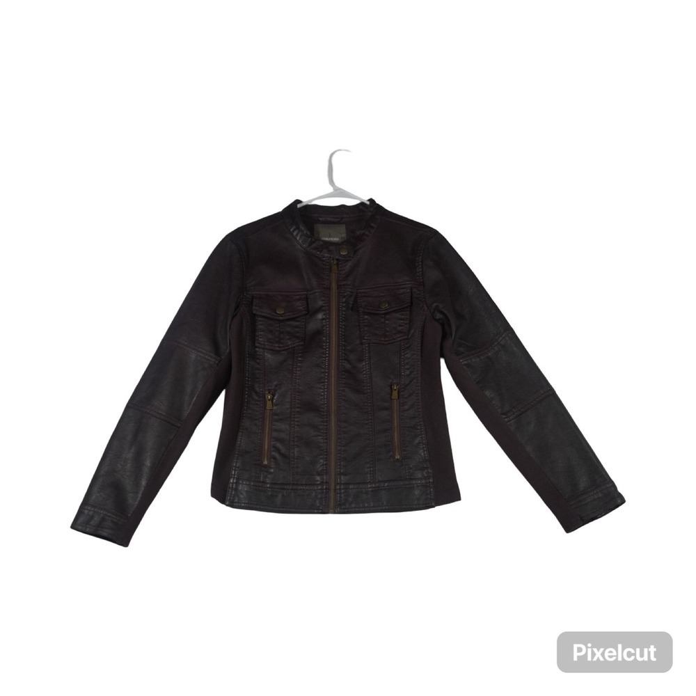 Maurices Faux Leather Moto Jacket Womens Medium Maroon Black Full Zip Racing